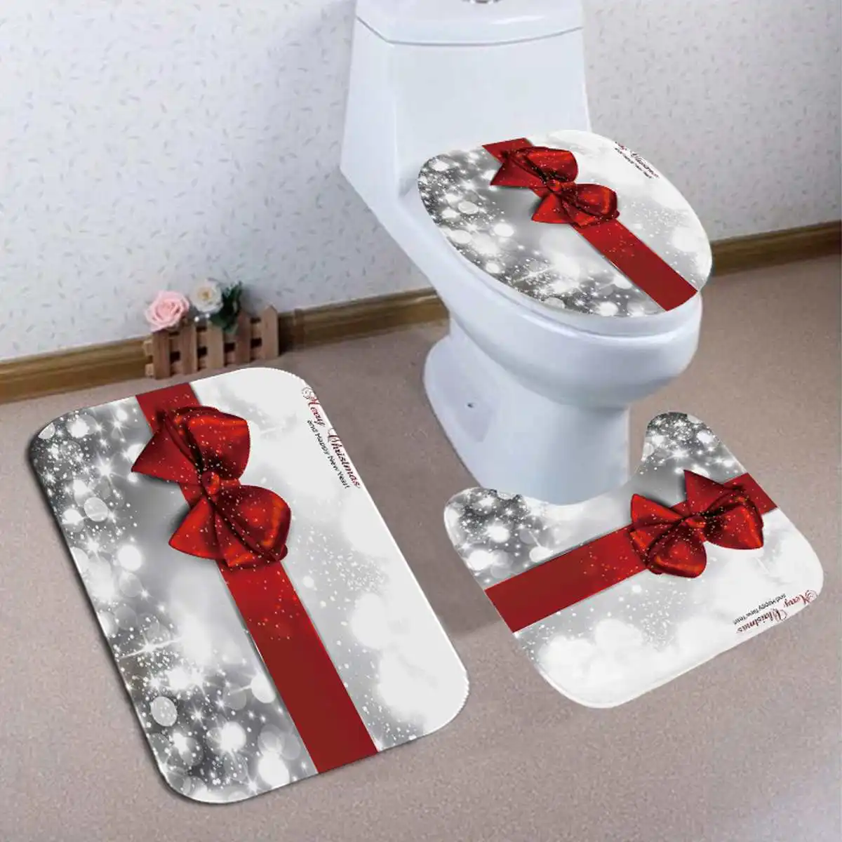 Рождественский красный бант с принтом в виде банта 180x180 см коврик для душевой