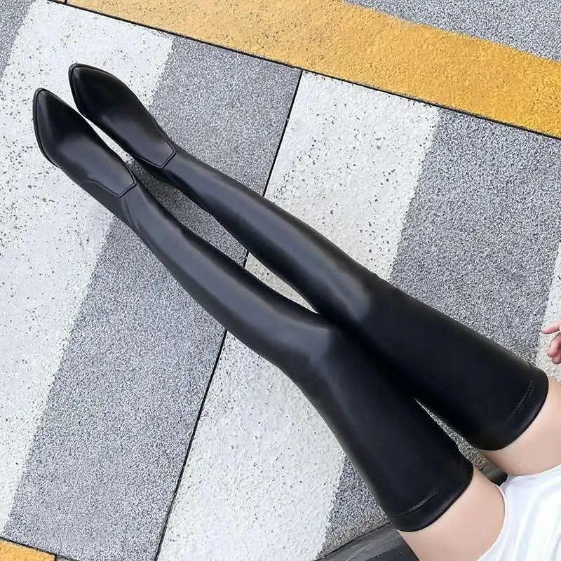 

Женские зимние сапоги 2020 г. Пикантные Сапоги выше колена модные высокие сапоги на квадратном каблуке женские зимние сапоги черного цвета