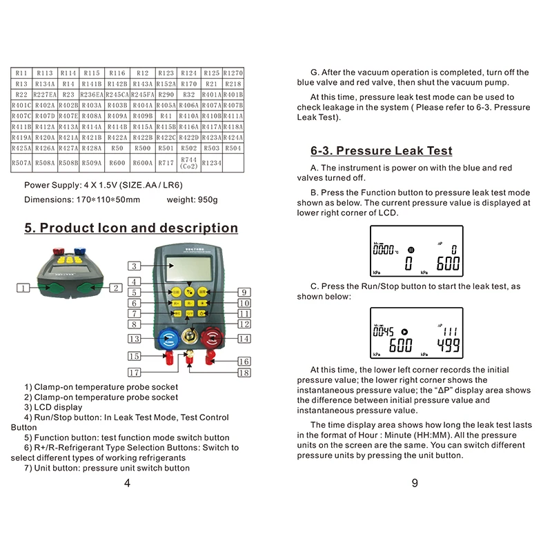 Цифровой манометр DY517 вакуумный измеритель давления для холодильного