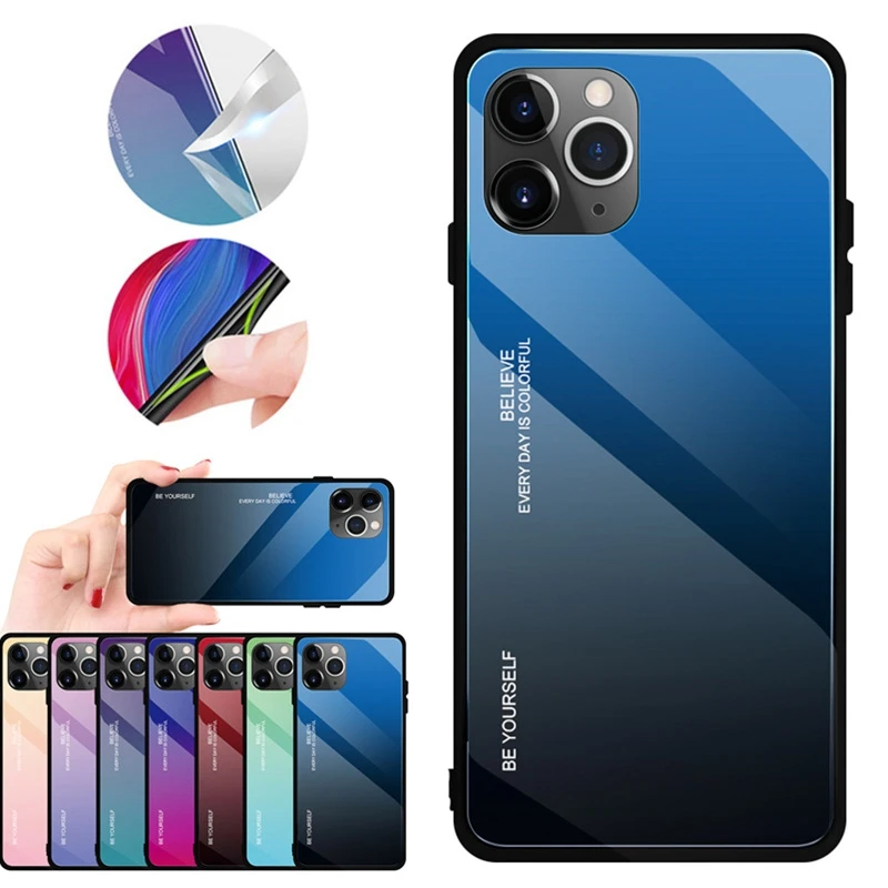 

5pcs Gradient Tempered Glass Phone Case Back Cover For Iphone 11 pro max xs max xr