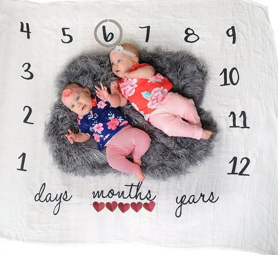 20pcs Newborn Baby Milestone Blanket Photography Prop Background Monthly Growth Shooting Photo Bedding Wrap 100x100cm | Мать и ребенок
