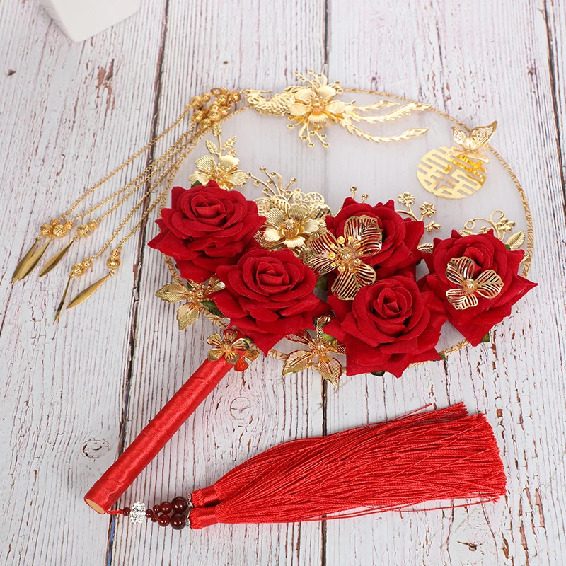 

32x22cm Chinese Round Fan Materials Kit DIY Flower Gift Ancient Ornaments Birthday Weddings Festivals Props