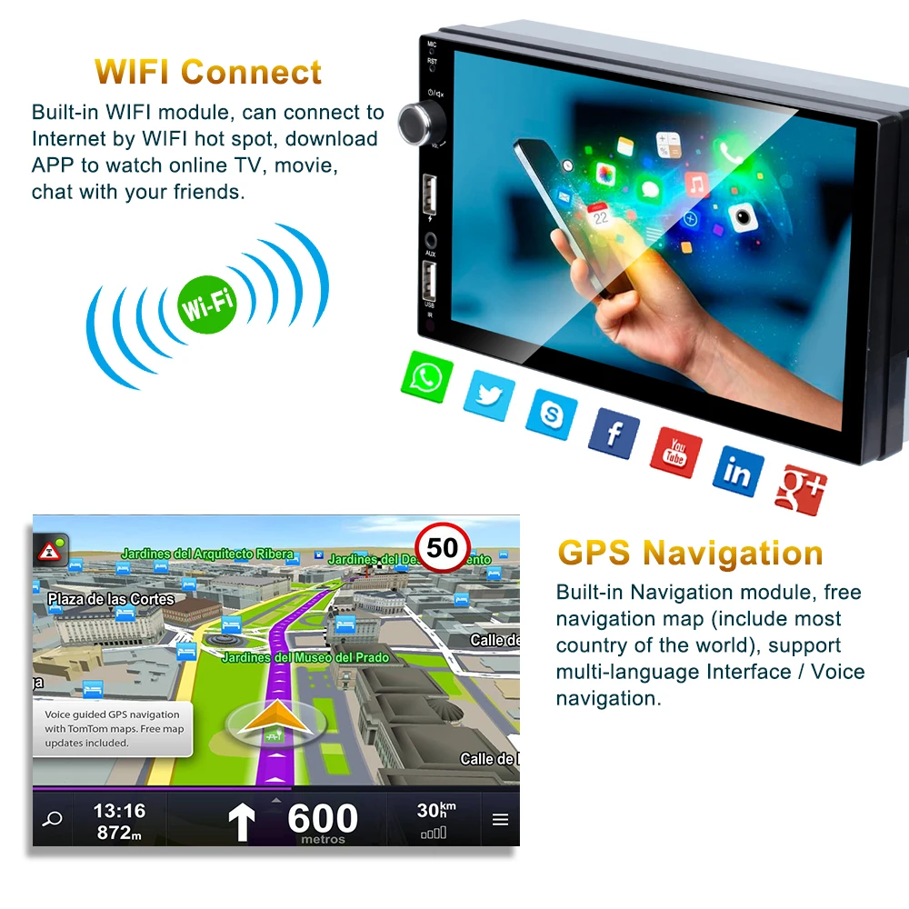 2 Din Android Car Radio Multimedia 7&quot Universal Hd Player Touch Screen Stereo Mp5 Bluetooth Gps Navigation 16G | Автомобили и