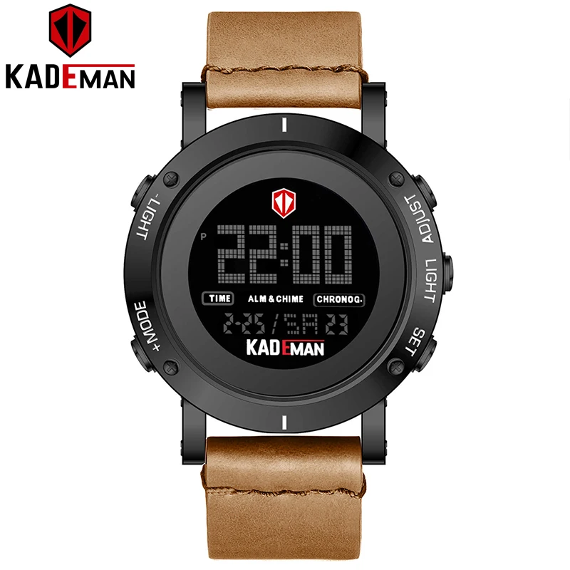 Black Black LBrown KADEMAN оригинальные военные мужские спортивные часы 3ATM цифровой Топ люксовый бренд повседневные кожаные Наручные часы Relogio Masculino K010 - Цвет: Black Black LBrown