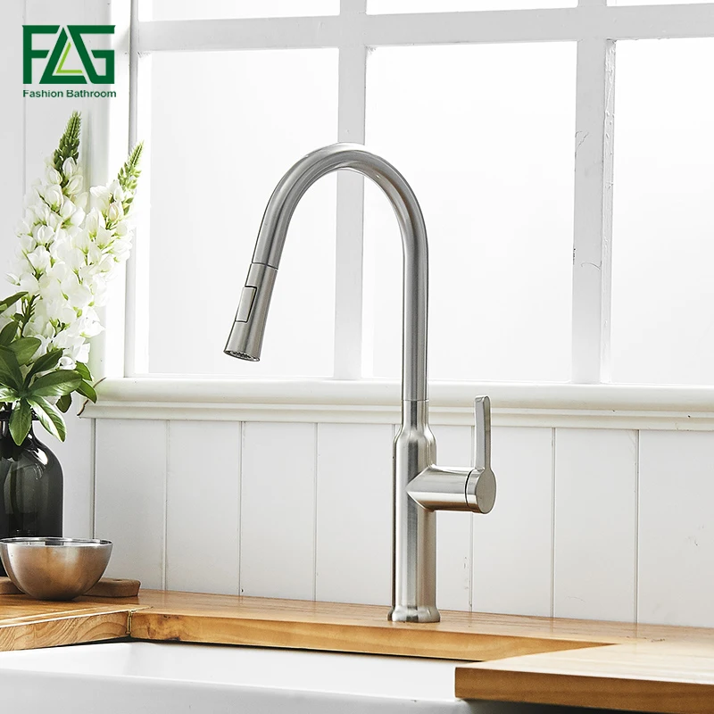FLG вытяжные кухонные краны матовый никель отделка вокруг поворотной раковины
