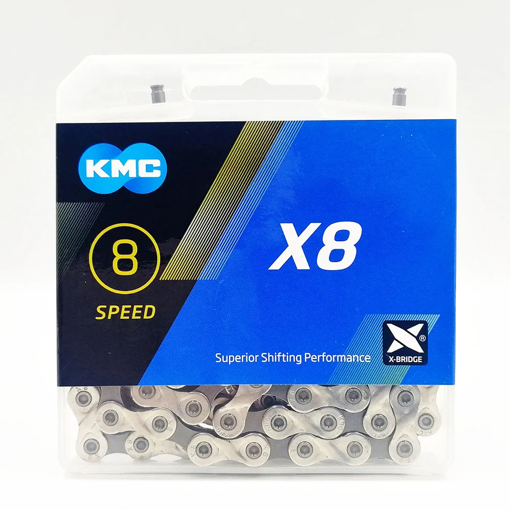 Серебристая велосипедная цепь KMC X8 116 звеньев 1/2 дюйма * 3/32 8 скоростей CL573R для