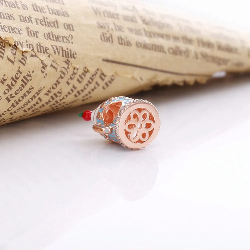 

SHADOWHUNTERS Sterling Silver 925 Bead Enamel Little Teapot Charms With Zircon DIY Jewelry Kettle Shape For Best Friend Gift Cup
