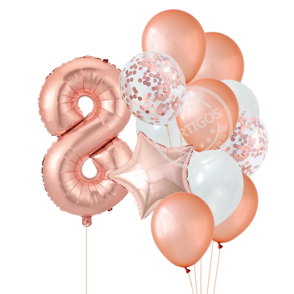 

12Pcs Pink Rose Gold Number Foil Balloons Birthday Party Decorations Kids 1st/2nd/3rd Years Old Girl Boy Baby Shower Balloon