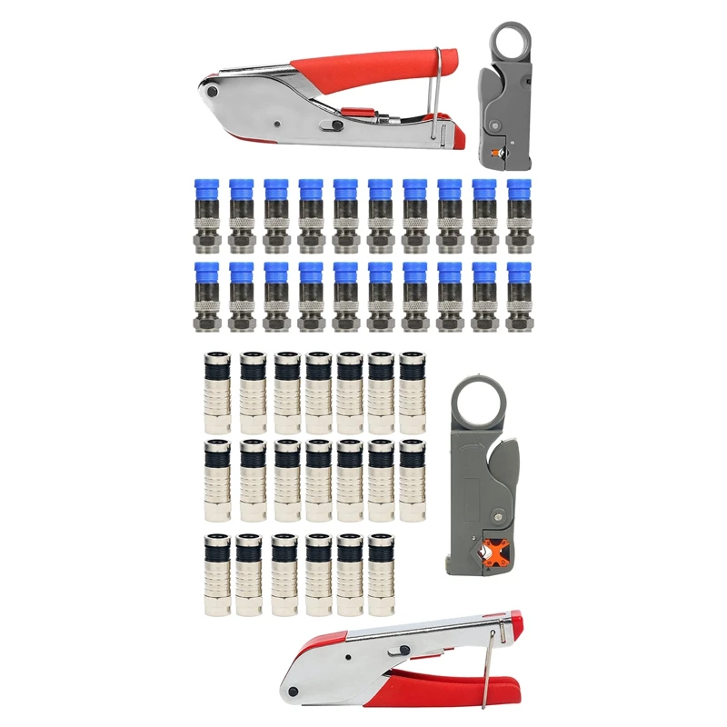 

F-Type Coax Wire Crimper Plier Compression Cable Stripper Coaxial Crimping Tool Set for RG58 RG59 RG6 Connector