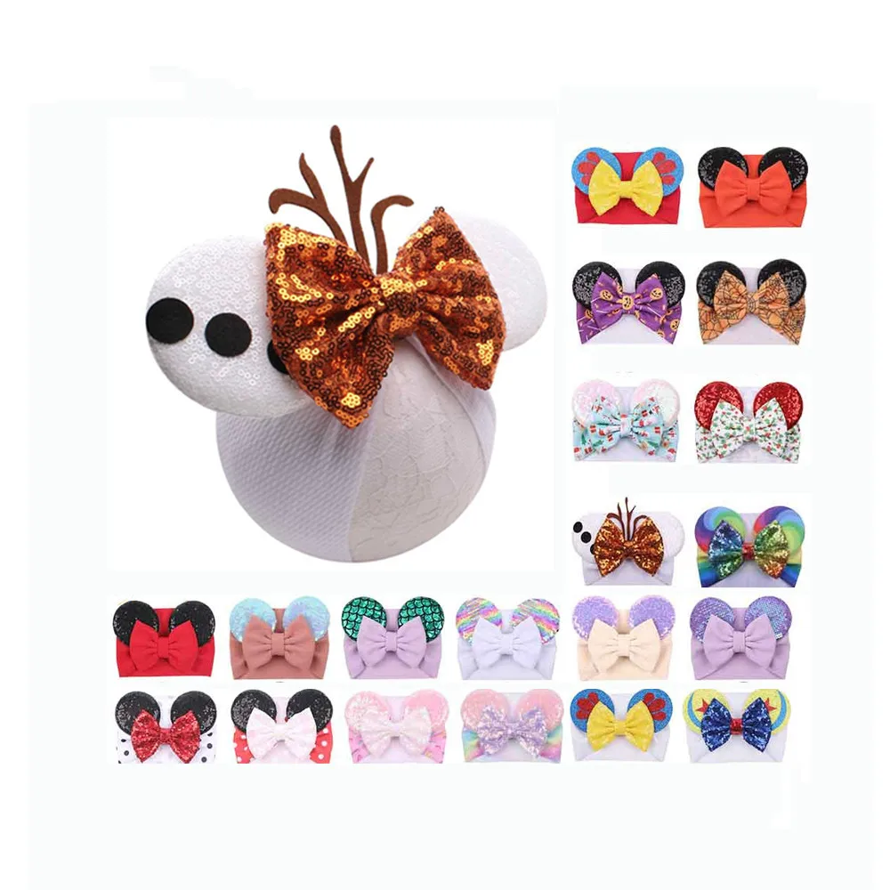 

Детская повязка на голову с бантом и уши Минни Маус, повязка на голову с цветочным ленты-бантики для волос, аксессуары для волос «сделай сам»...