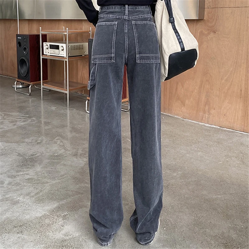

Chic Hong Kong Style Jeans for Women Spring and Autumn 2021 High Waist Loose Ins Trendy Straight Slimming Versatile Mop Trousers
