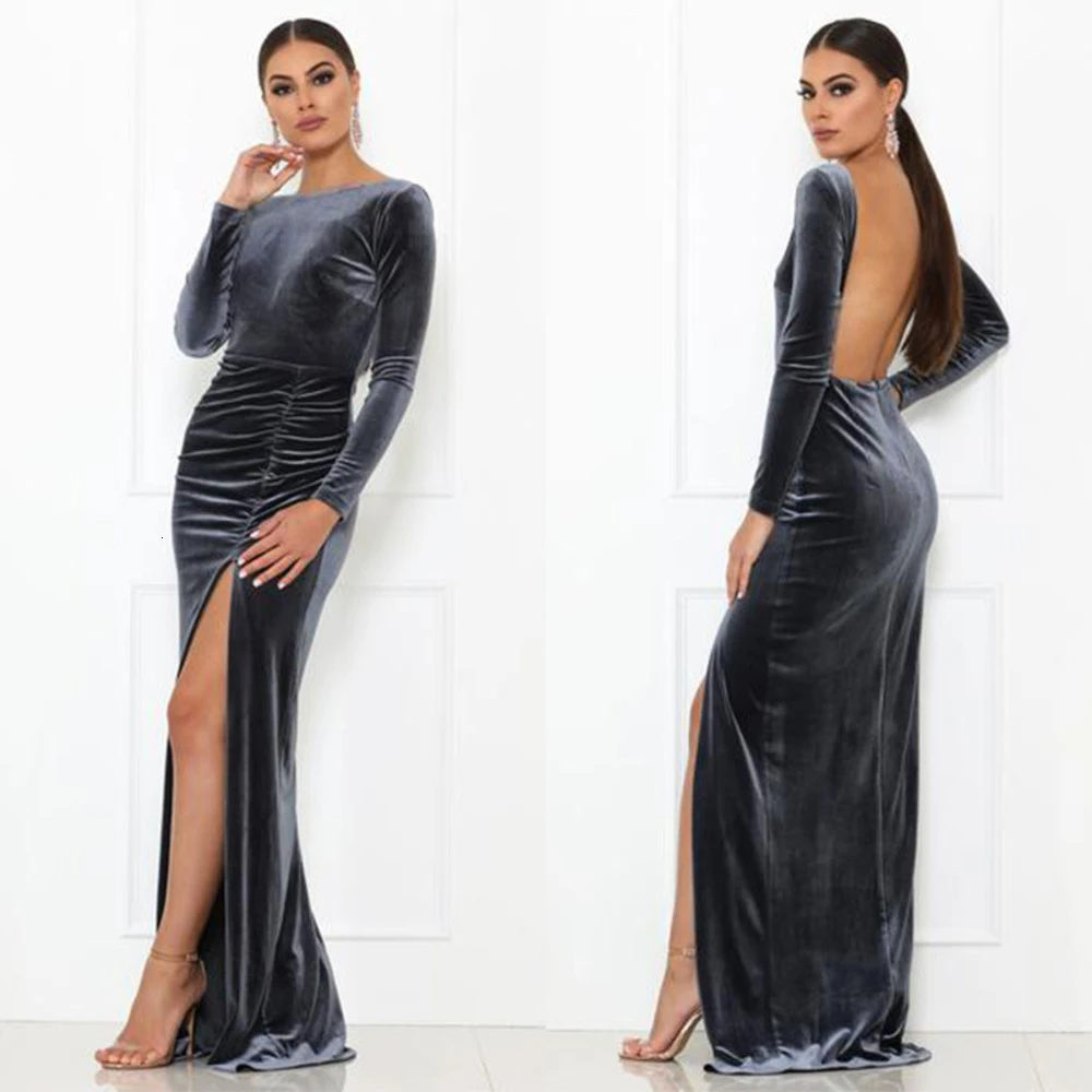 Осенне зимние Элегантные Бархатные вечерние женские платья с длинным рукавом
