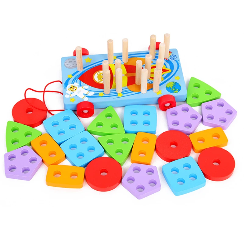 

Baby montessori toys geometric form board matching games wooden trailer children