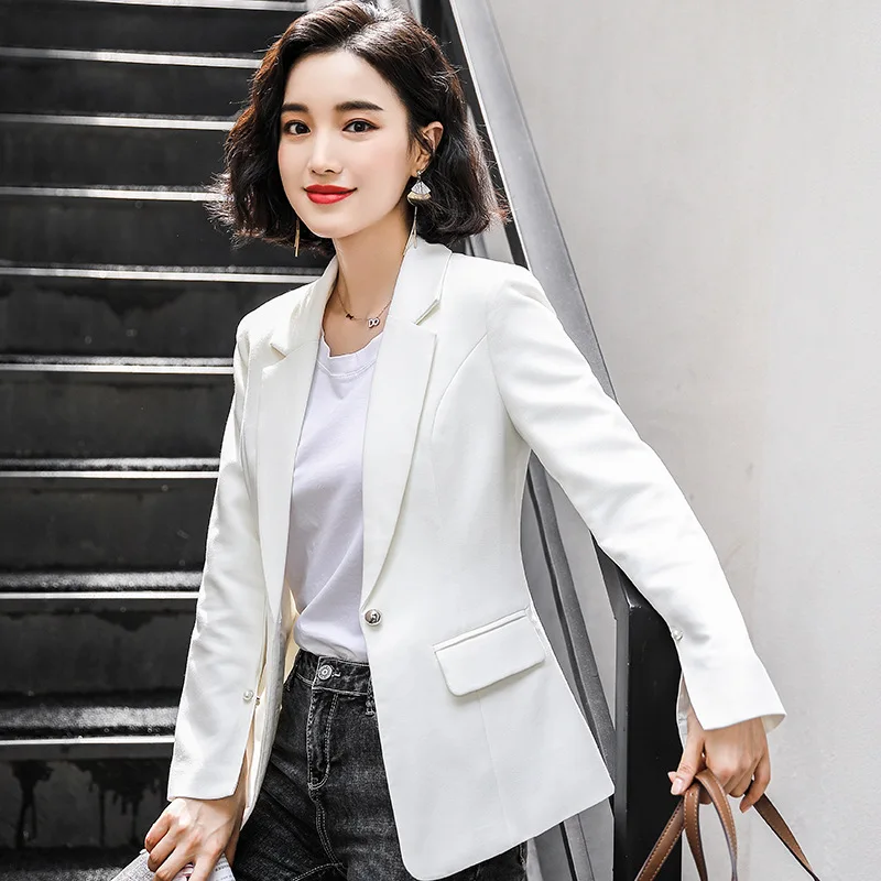 Белый пиджак с длинным рукавом весенний и осенний костюм однотонный