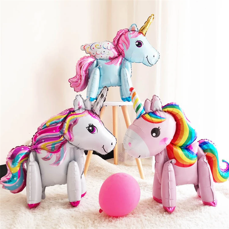 

106*116cm Unicorn Balloon 3D Assembly Large Unicorn Aluminum Foil Balloon Station Inflatable Air Balloon Birthday Party Decors