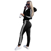 2021 winter sportswear suit fashion casual womens solid color long sleeved jacket trousers two piece slim hooded sweater suit