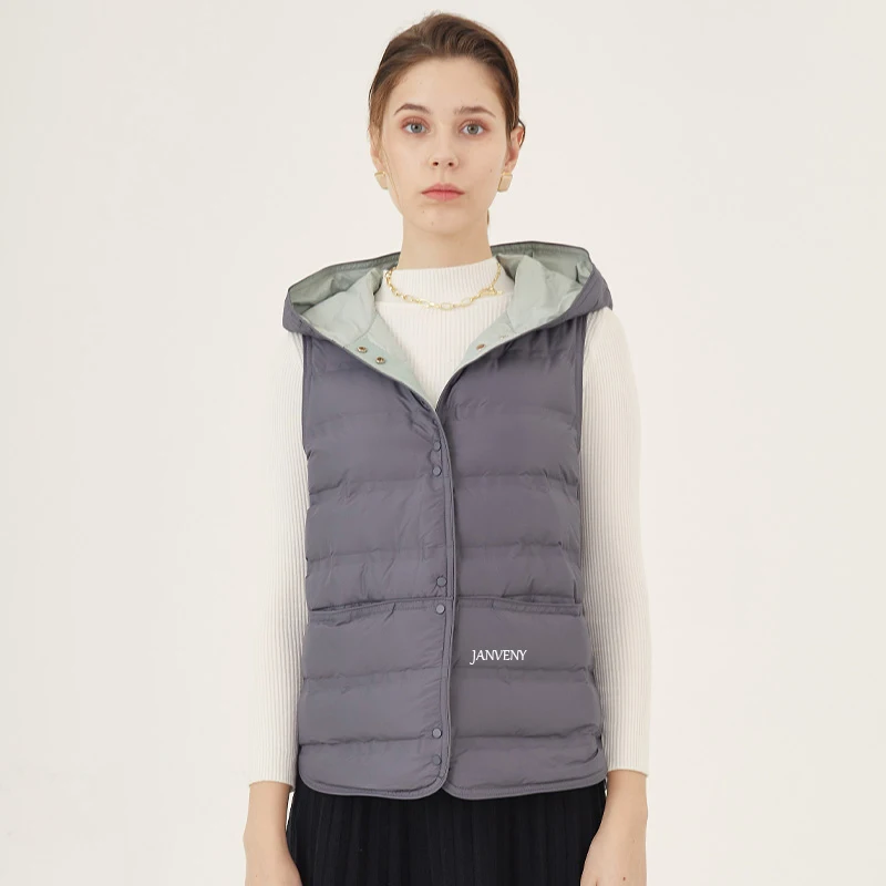 Женский пуховой жилет ультрасветильник с капюшоном карманами бесшовный