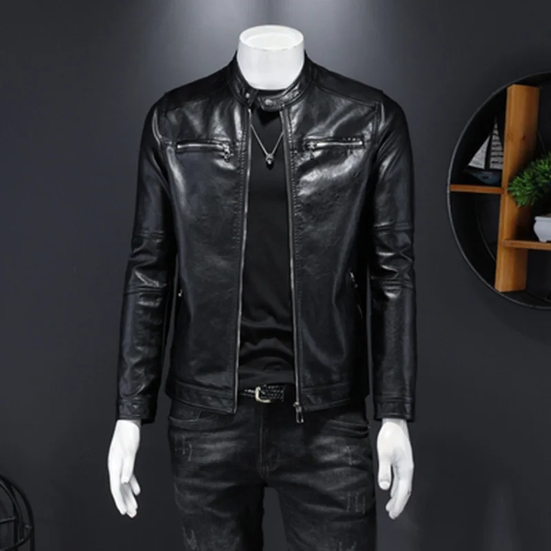 Мужская куртка из искусственной кожи мотоциклетная 3XL 4XL мужские куртки черные