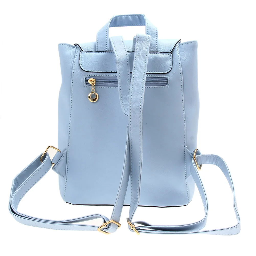 

Fashion Women Knapsack Pure Color PU Leather Backpack Ladies Drawstring Blue School Bag Female Daily Travel Bag 2021