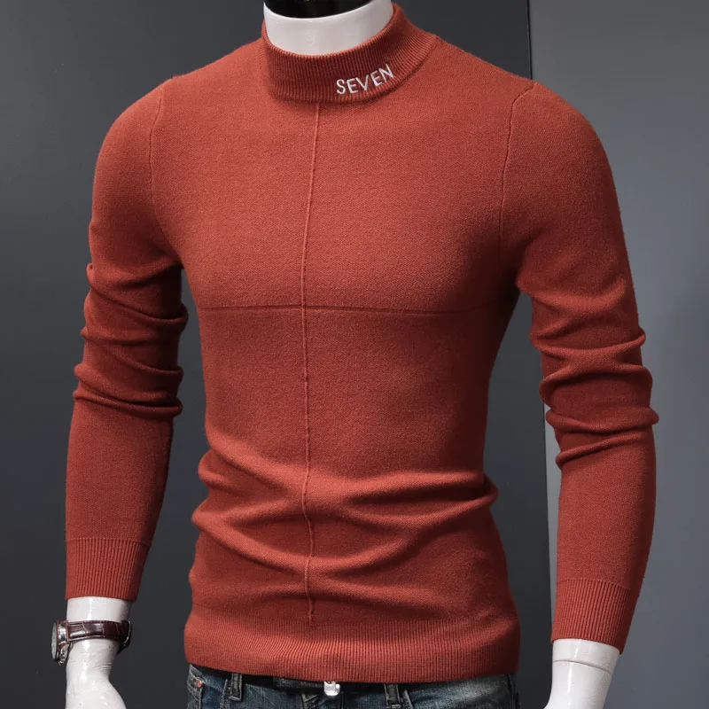 Winter Half Turtleneck Sweater Men Long Sleeve Standard Knitted Pullover Mens Clothes
