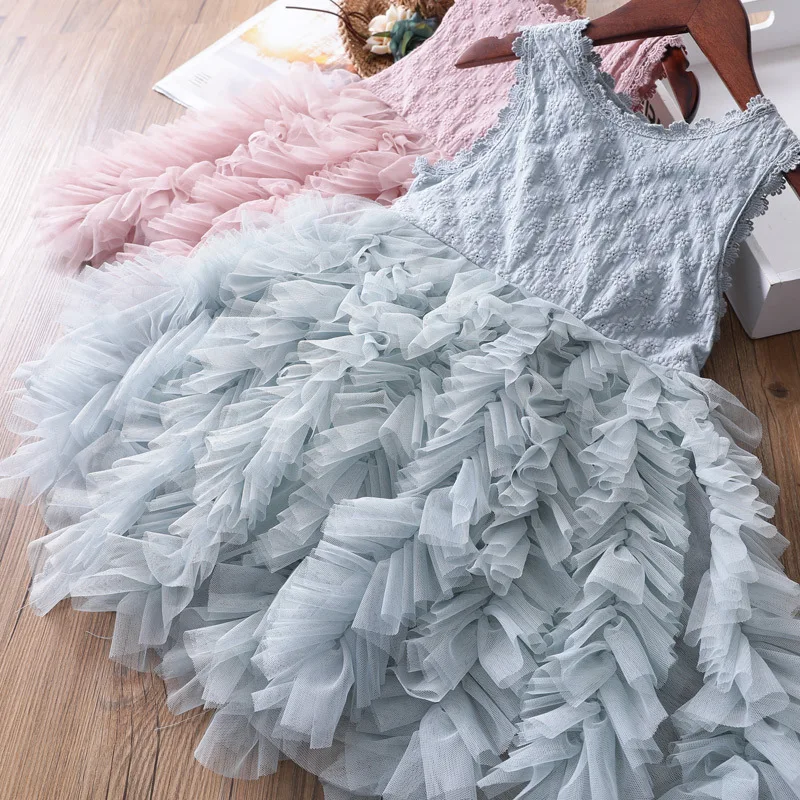 White Lace Little Girl Princess Dress Fluffy Cake Smash Dresses Kids Wedding Party Wear Birthday Tutu Gown Children Clothes 3-8T | Детская