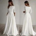 Винтажные атласные свадебные платья с коротким рукавом, простое ТРАПЕЦИЕВИДНОЕ свадебное платье со шлейфом, свадебное вечернее платье, Пляжное Платье в стиле бохо 2021