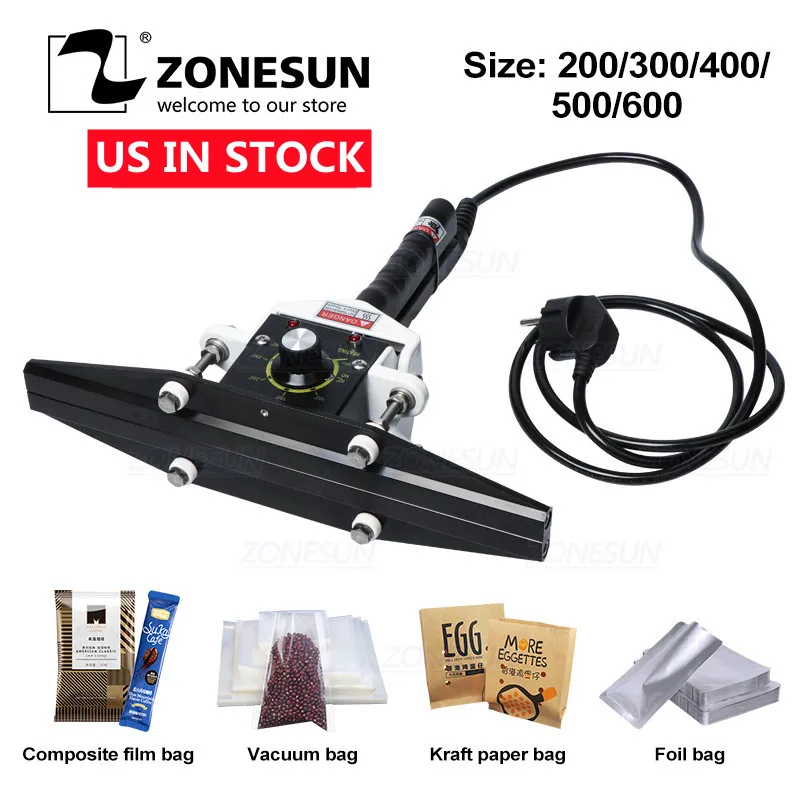 ZONESUN Direct Heat Impulse Heat Sealer Aluminum Bag Sealing Machine Sealer composite Aluminum foil kraft paper packer