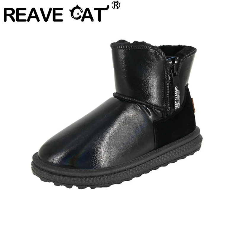 

Женские ботильоны на платформе REAVE CAT, плюшевые полусапожки на молнии и Плоском Каблуке, ботильоны с круглым носком и резиновой подошвой, раз...