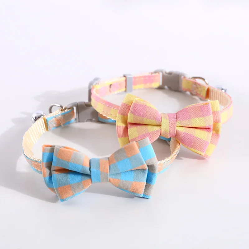 

Pet Fresh Check British Double Detachable Bow Knot Collar Cat Dogs Adjustable Bell Bow Tie Dog Collar