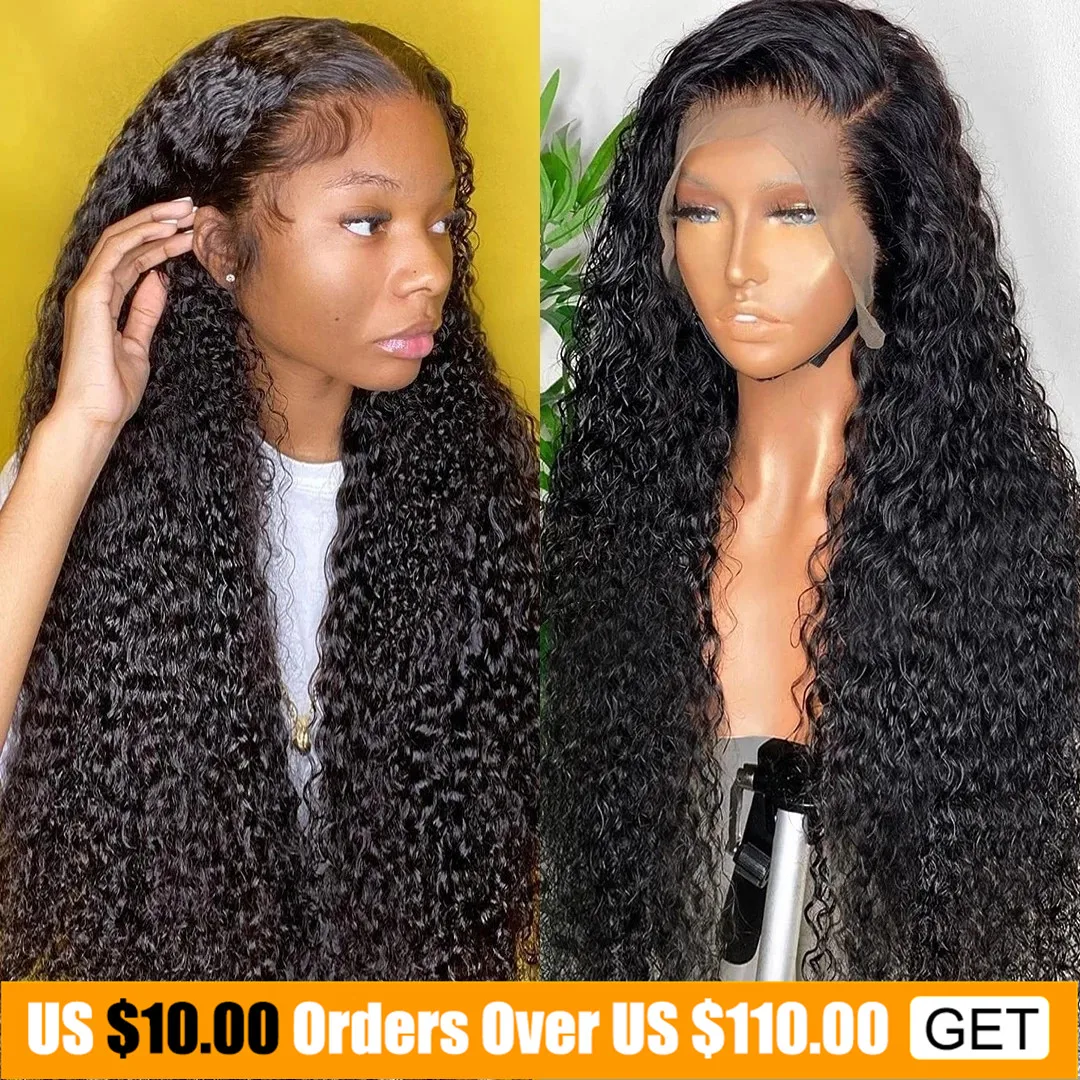 30 Inch Water Wave13x5x1 Transparent Lace Front Wigs For Black Women Malaysian Human Hair Deep Curly 4X4 Lace Closure Wig Full