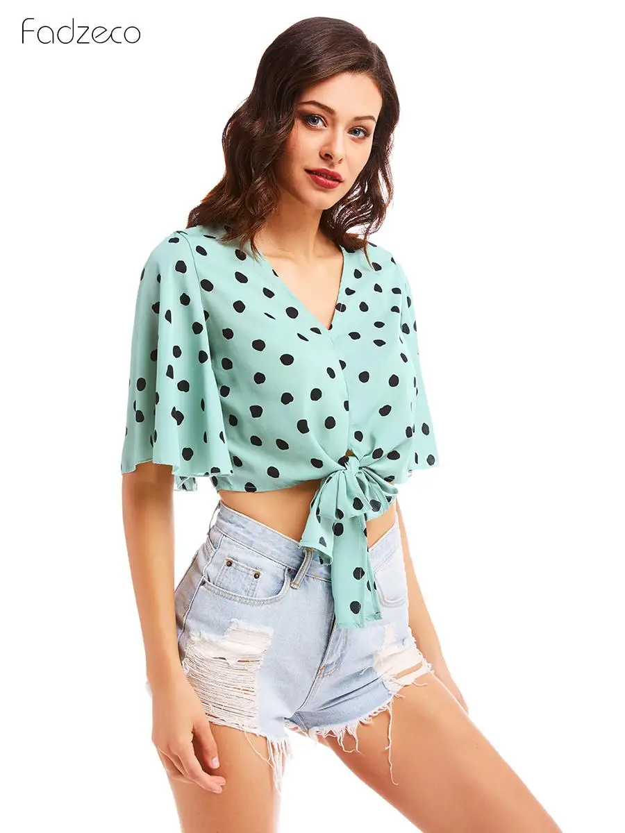FADZECO 2019 Новая Осенняя Сексуальная рубашка с принтом в горошек шифоновый топ