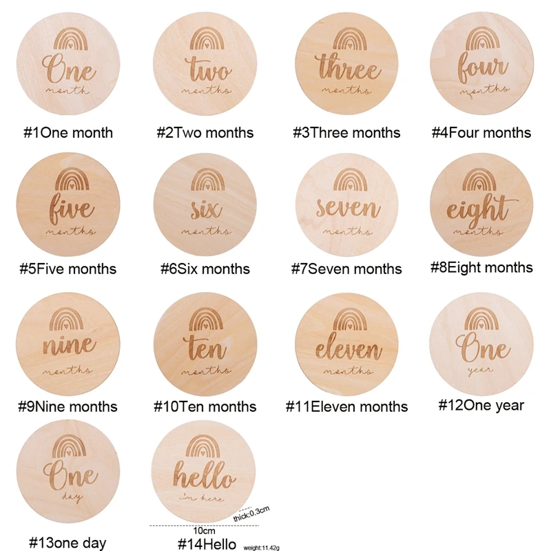 4pcs Baby Milestone Cards Wooden Rinbow Monthly Newborn Birth Month Birthday Wood Teether Kids Photography Props Toys | Мать и ребенок