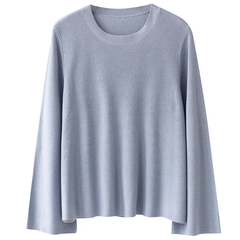 Женский хлопковый Свитер оверсайз с круглым вырезом однотонный джемпер