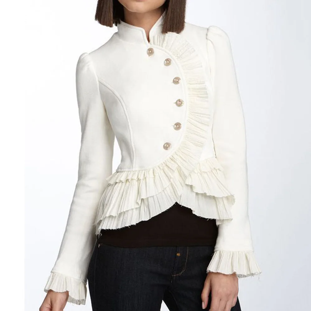 

Женская однотонная куртка с длинным рукавом, однобортная приталенная белая куртка составного кроя с воротником-стойкой на осень и зиму, 2021