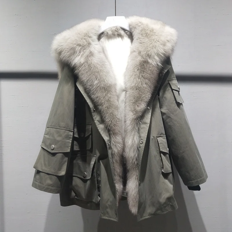 

parka fur real coat winter jacket women 2021 new arrival warm Russia snow Large real fox fur collars rex rabbit fur linning