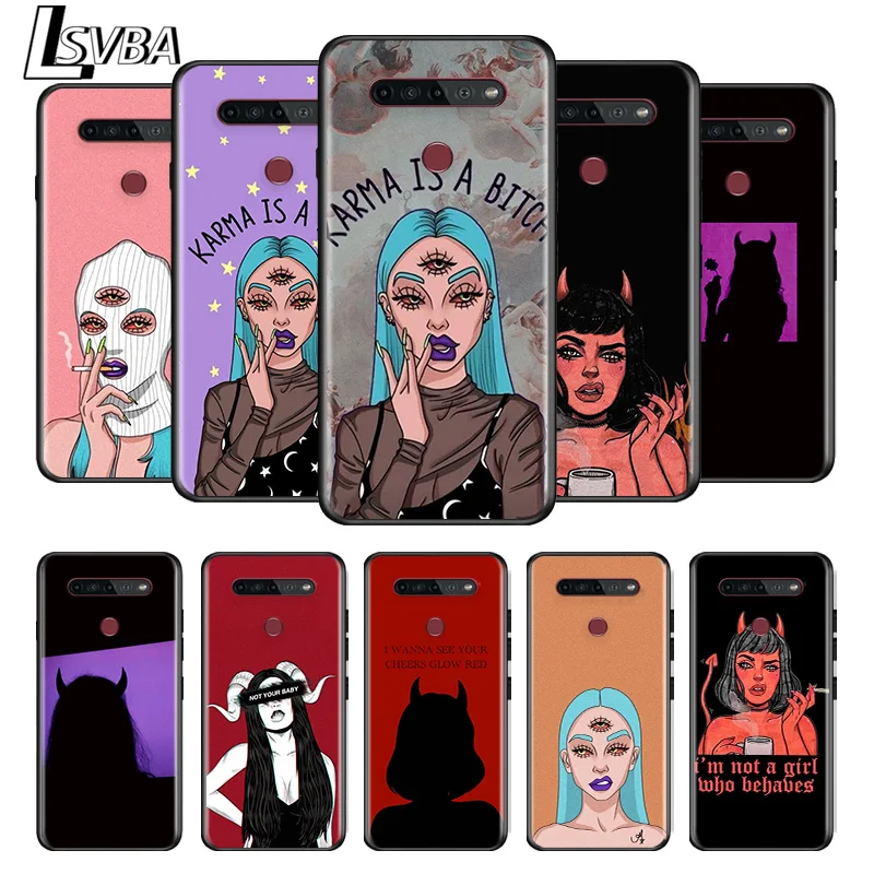 

Lovely Devil Girl For LG G8 V30 V35 V40 V50 V60 Q60 K40S K50S K41S K51S K61 K71 K22 K31 K42 K92 ThinQ Black Soft Phone Case