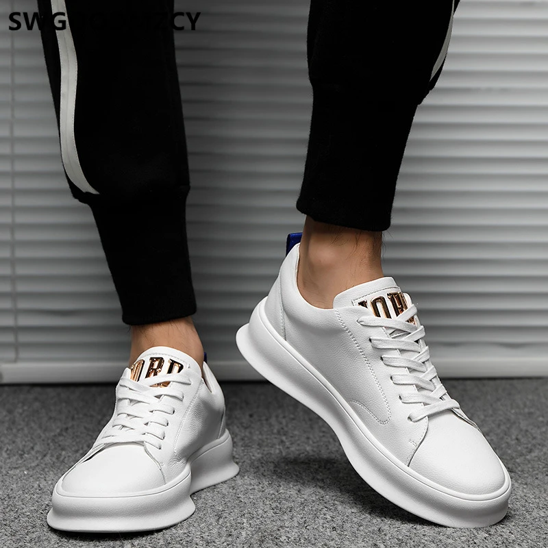 

White Leather Sneakers Genuine Leather Men Shoes Fashion Sneakers Mens Luxury Shoes Men Designer Shoes Zapatillas Hombre Casual