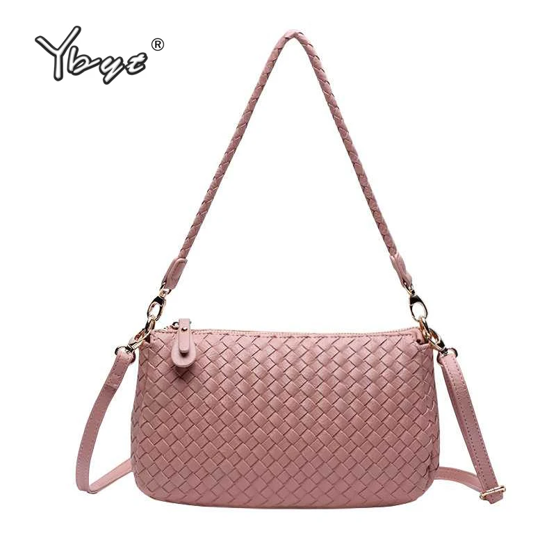 

YBYT fashion hand knitting women bag soft high quality PU leather women shoulder messenger bags brand designer handbags tote bag