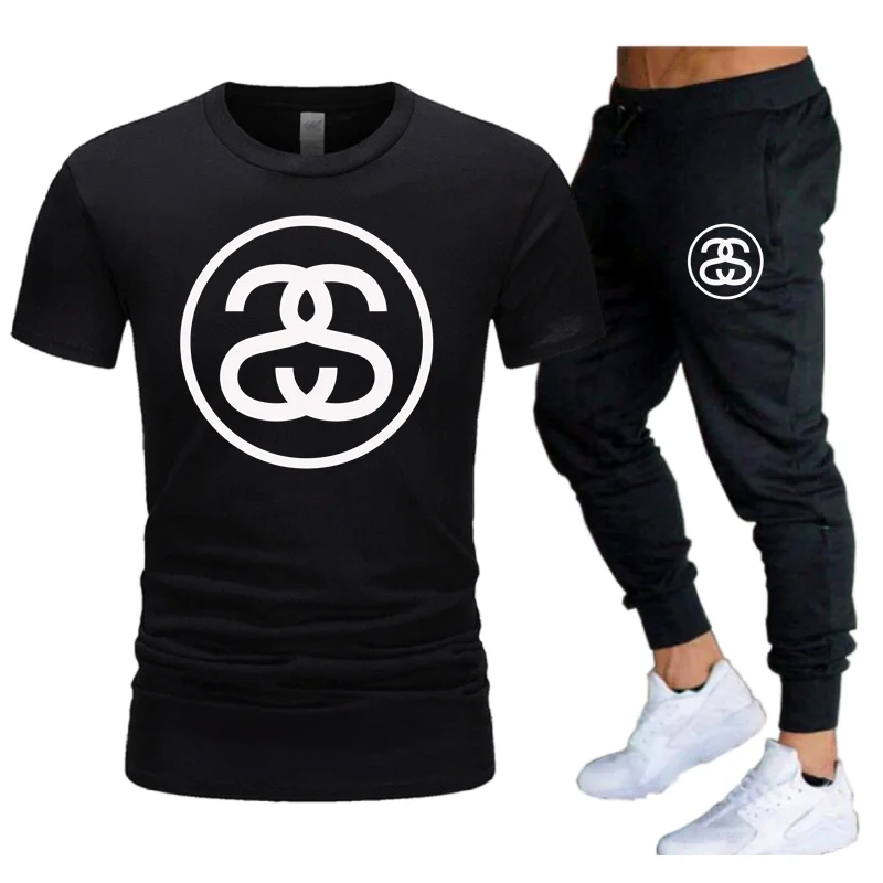 

2022 New Pocket Zip Set 2 Pieces Men Sets Male Men Clothing Sportswear Set Fitness Summer Print Men Shorts T shirt Men's Suit