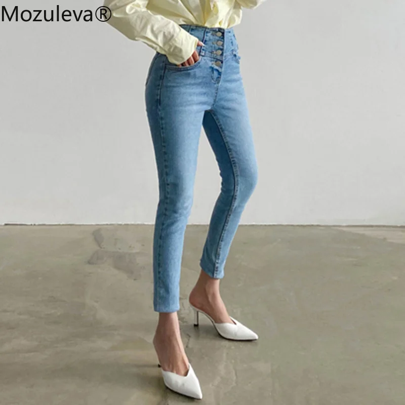 Осенние винтажные однобортные женские джинсовые капри из денима с высокой