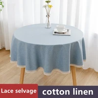 high quality luxury round table cloth cotton linen lace selvage waterproof oilproof living room thick dining table cover cloth