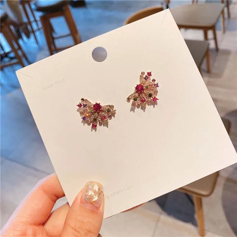 

Firework Flower Red Stud Earrings Korean Fashion Jewelry for Women Accessories Wholesale Cubic Zirconia S925 Sterling SilverPin