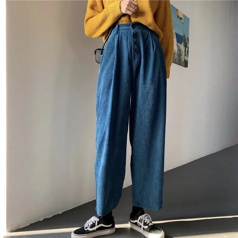 

HziriP 2020 Corduroy High Waist Slender Autumn New Plus Size Straight Solid Casual Loose Brief Women Chic High Quality Trousers