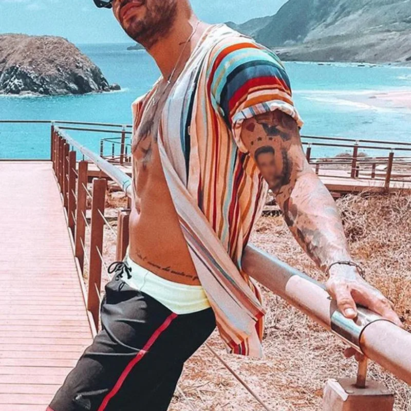 

Новинка; Лидер продаж; Мужская полосатая футболка с коротким рукавом футболки с рукавами Повседневный Топ мужские тренд