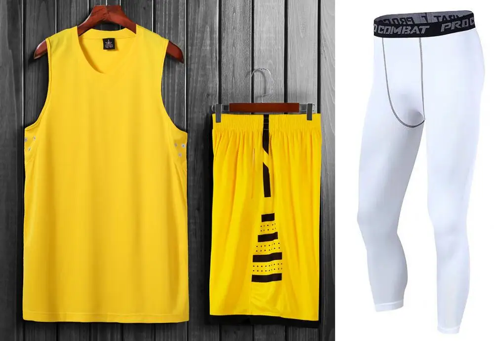 Yellow And Pants Высококачественные мужские баскетбольные Трикотажные изделия с боковыми карманами спортивные штаны, дешевые студенческие спортивные костюмы для баскетбола, можно изготовить на заказ комплекты униформы - Цвет: Yellow And Pants