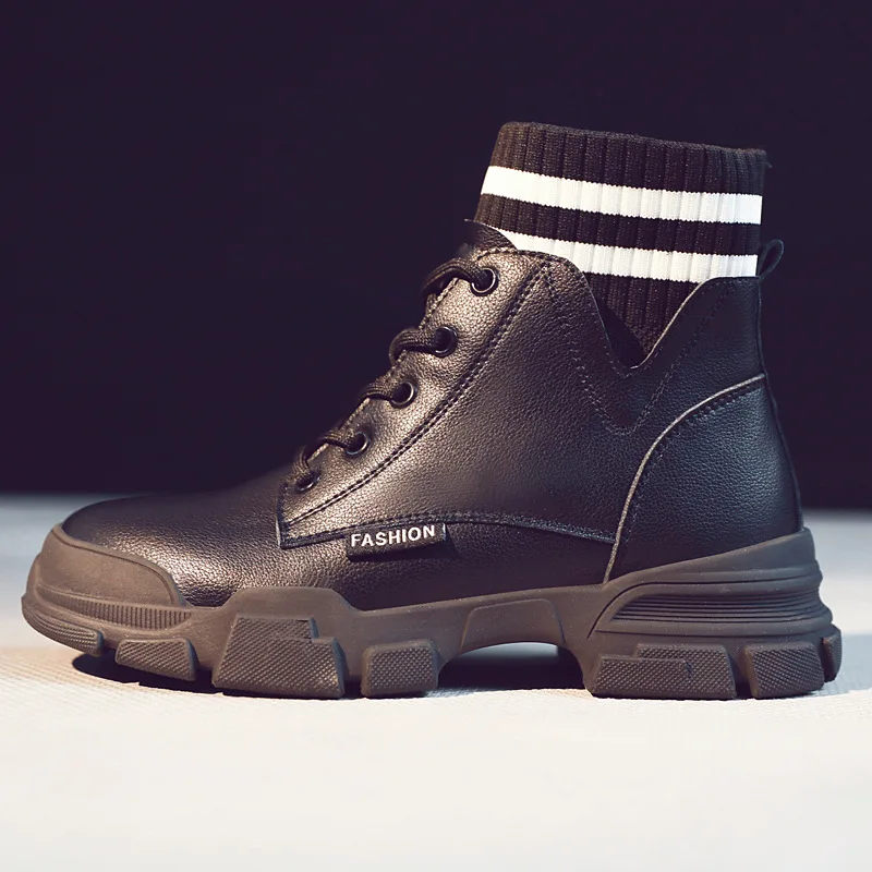 

Leather Boots Ladies Thick-soled Gothic Spring Autumn Winter Shoes Korean Fashion Design Beige Black Comfortable Casual Boots