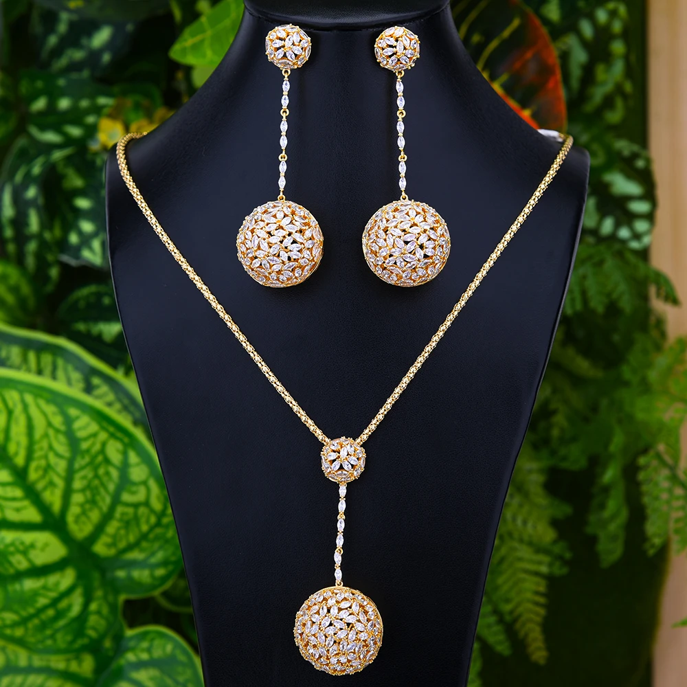 GODKI Роскошные цепочки круглый кулон большой шар ожерелье + серьги набор украшений