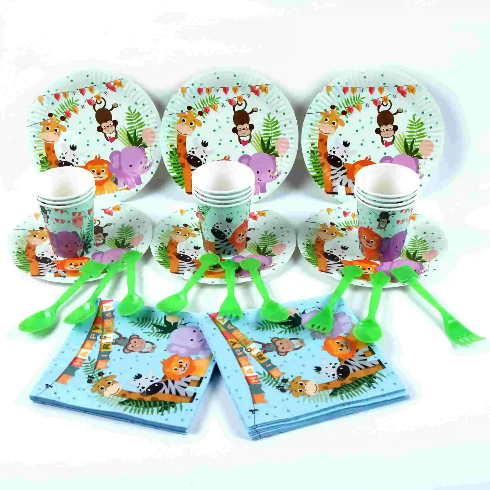 70pcs Package3 Одноразовые столовые салфетки для вечеринки в стиле сафари с изображением животных из мультфильмов, Детские вечерние салфетки на день рождения - Цвет: 70pcs Package3