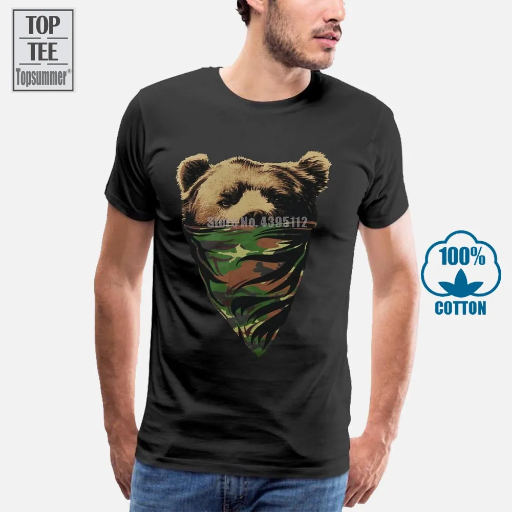 

California Republic Camo Bandana Bear Men'S T Shirt Sleeve T Shirt Summer Men Tee Tops Clothing Classic Simple Style