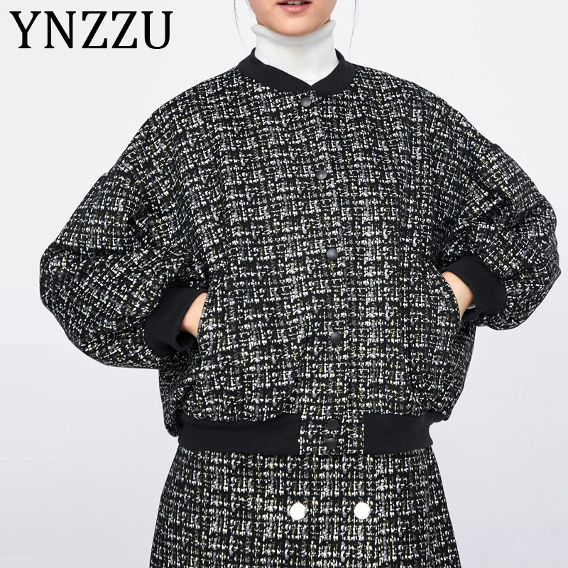 YNZZU 2019 Осенняя блестящая куртка бомбер женская Повседневная Свободная Женская